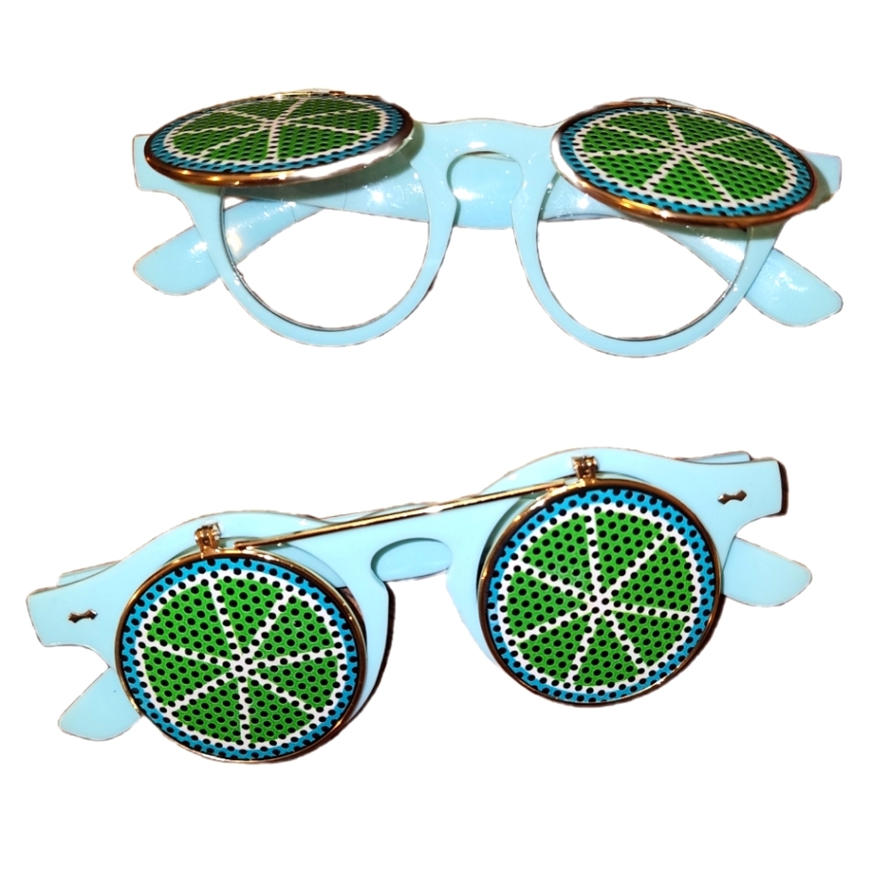 2 pairs of cute Lime Design Flip Up Glasses Blue and Green Javis